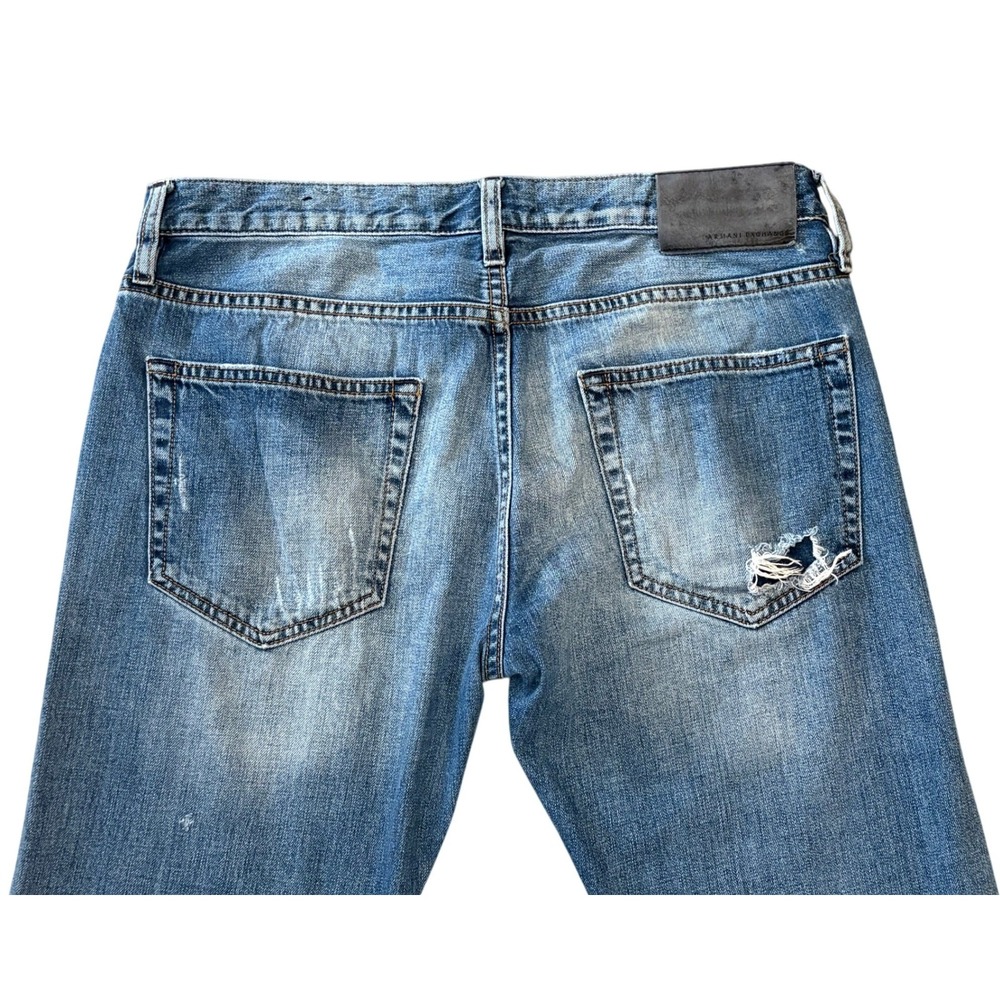 Armani Exchange Jeans Mens 31‎ Blue Straight Distressed Ripped Patch Denim - Picture 5 of 11